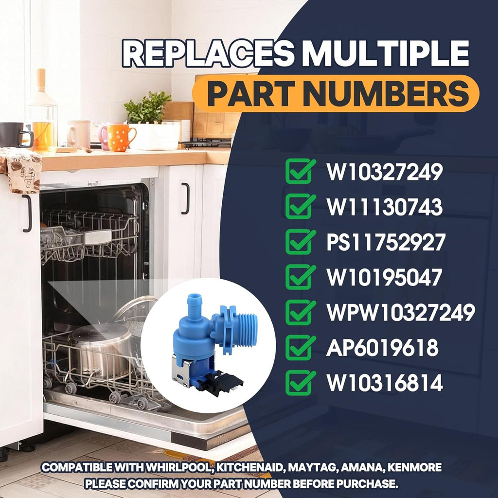 Upgraded W10327249 W10327250 Dishwasher Water Inlet Valve – Compatible with Whirlpool, KitchenAid, Maytag, Amana, Kenmore – Replaces WPW10327249, W11130743, AP6019618, PS11752927