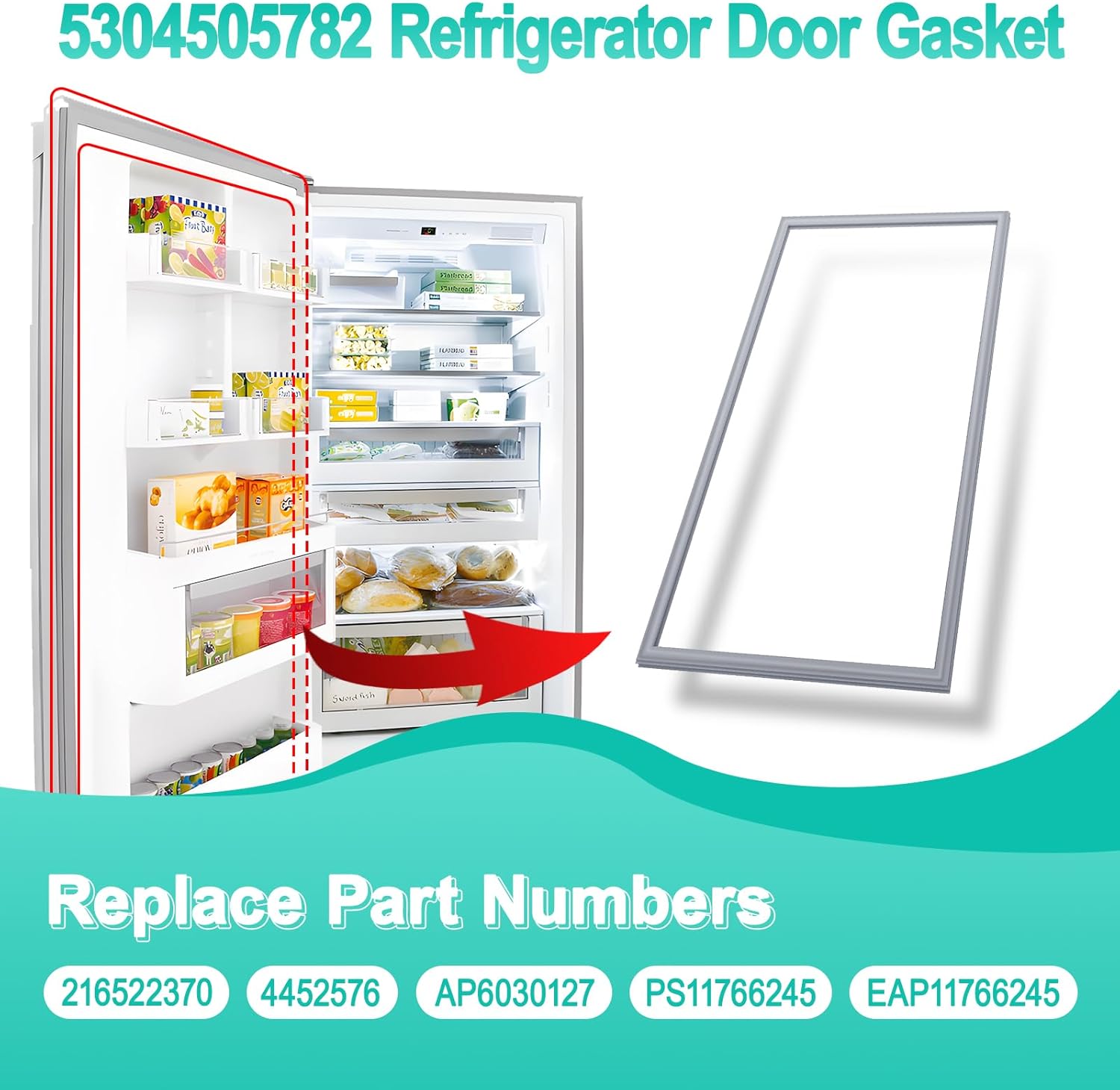 Upgraded 5304505782 Freezer Door Gasket Replacement Compatible with Elec-trolux Fri-gidaire Refrigerator Door Gasket Seal, 65.15" x 31.3" Freezer Door Seal Replace 216522370, 4452576, AP6030127