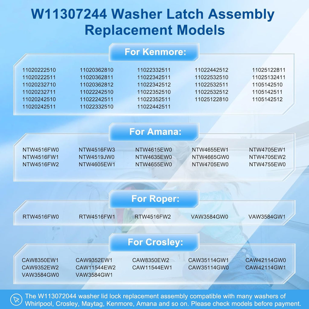 W11307244 Washer Lid Lock Assembly, (3-Wire) Washer Door Lock Replaces W10838613, W10838613VP, W11253733, PS12704713 Washing Machine Door Latch Assembly
