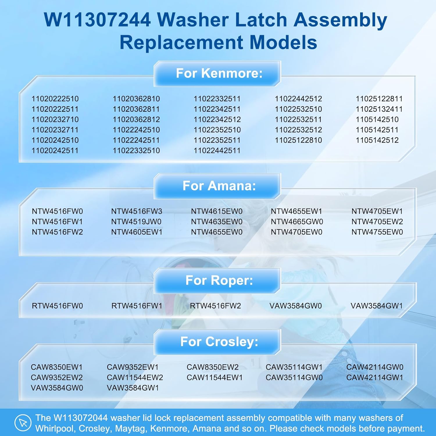 W11307244 Washer Lid Lock Assembly, (3-Wire) Washer Door Lock Replaces W10838613, W10838613VP, W11253733, PS12704713 Washing Machine Door Latch Assembly