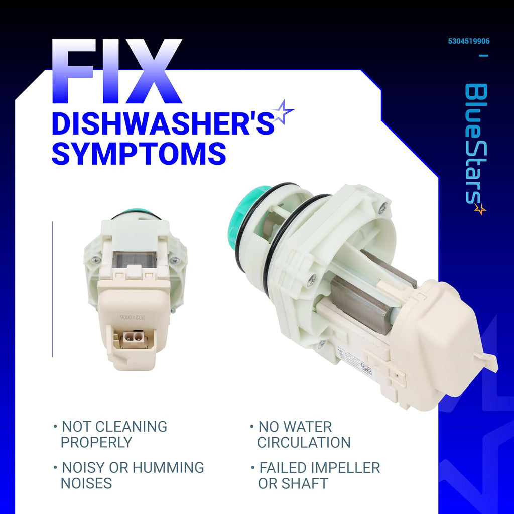 BlueStars 5304519906 Dishwasher Pump And Motor Assembly - Compatible with Frigidaire, Ikea, White-Westinghouse Dishwashers - Replaces AP6840161 PS12712308 EAP12712308 - Easy to Install & Ultra Durable
