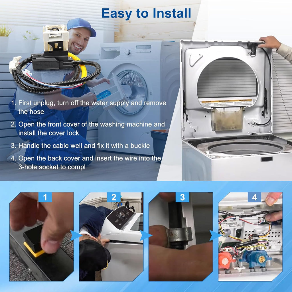 W11307244 Washer Lid Lock Assembly, (3-Wire) Washer Door Lock Replaces W10838613, W10838613VP, W11253733, PS12704713 Washing Machine Door Latch Assembly