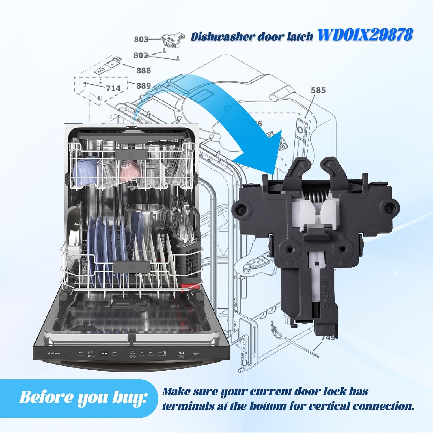 【2026】Upgrade WD01X29878 Dishwasher Door Latch Replacement – Compatible with GE, Hotpoint | Replaces WD01X27701, 4979622, EG-380944, PD00072017, AP7176296, PS16659468, EAP16659468, 265D1214G004