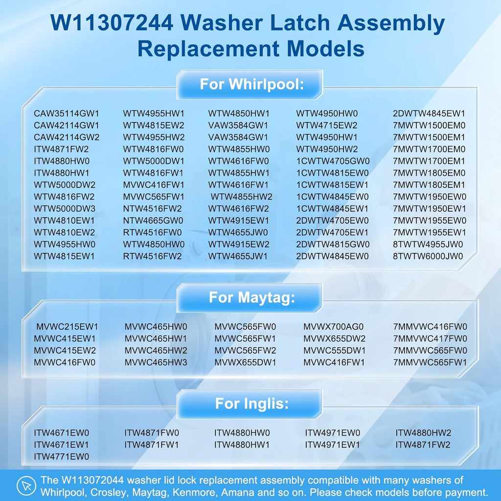 W11307244 Washer Lid Lock Assembly, (3-Wire) Washer Door Lock Replaces W10838613, W10838613VP, W11253733, PS12704713 Washing Machine Door Latch Assembly