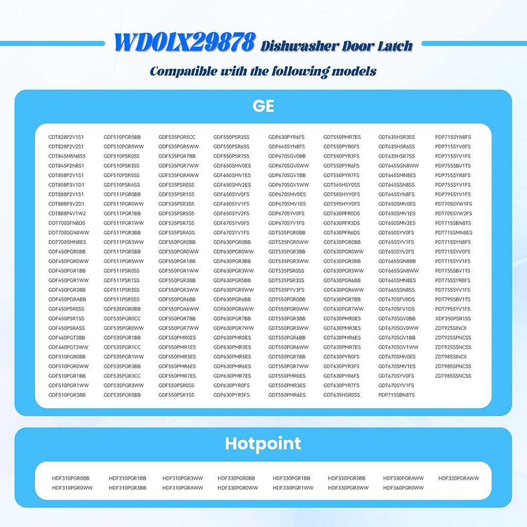 【2026】Upgrade WD01X29878 Dishwasher Door Latch Replacement – Compatible with GE, Hotpoint | Replaces WD01X27701, 4979622, EG-380944, PD00072017, AP7176296, PS16659468, EAP16659468, 265D1214G004