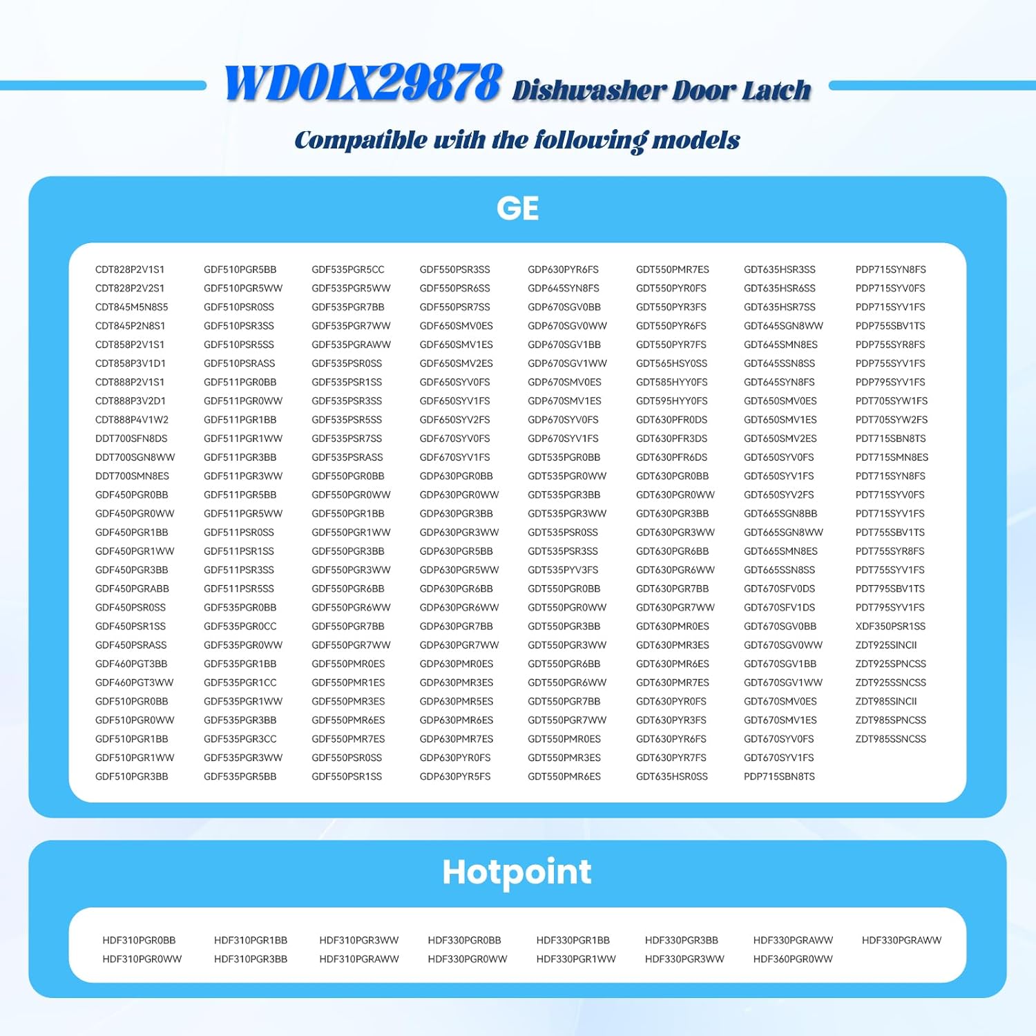 【2026】Upgrade WD01X29878 Dishwasher Door Latch Replacement – Compatible with GE, Hotpoint | Replaces WD01X27701, 4979622, EG-380944, PD00072017, AP7176296, PS16659468, EAP16659468, 265D1214G004