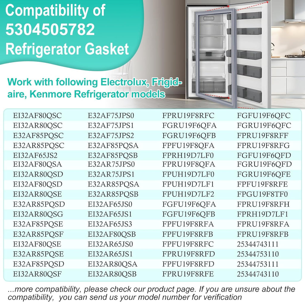 Upgraded 5304505782 Freezer Door Gasket Replacement Compatible with Elec-trolux Fri-gidaire Refrigerator Door Gasket Seal, 65.15" x 31.3" Freezer Door Seal Replace 216522370, 4452576, AP6030127
