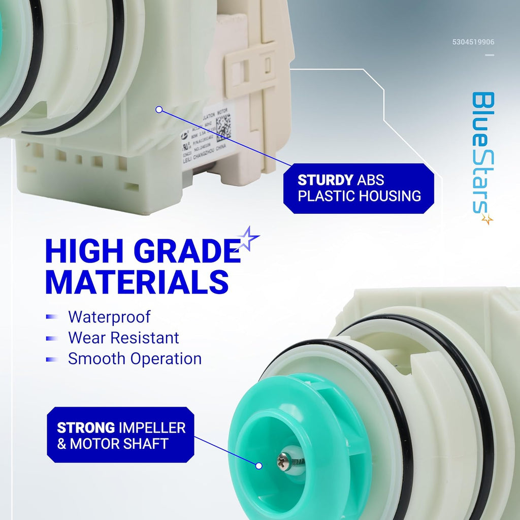 BlueStars 5304519906 Dishwasher Pump And Motor Assembly - Compatible with Frigidaire, Ikea, White-Westinghouse Dishwashers - Replaces AP6840161 PS12712308 EAP12712308 - Easy to Install & Ultra Durable