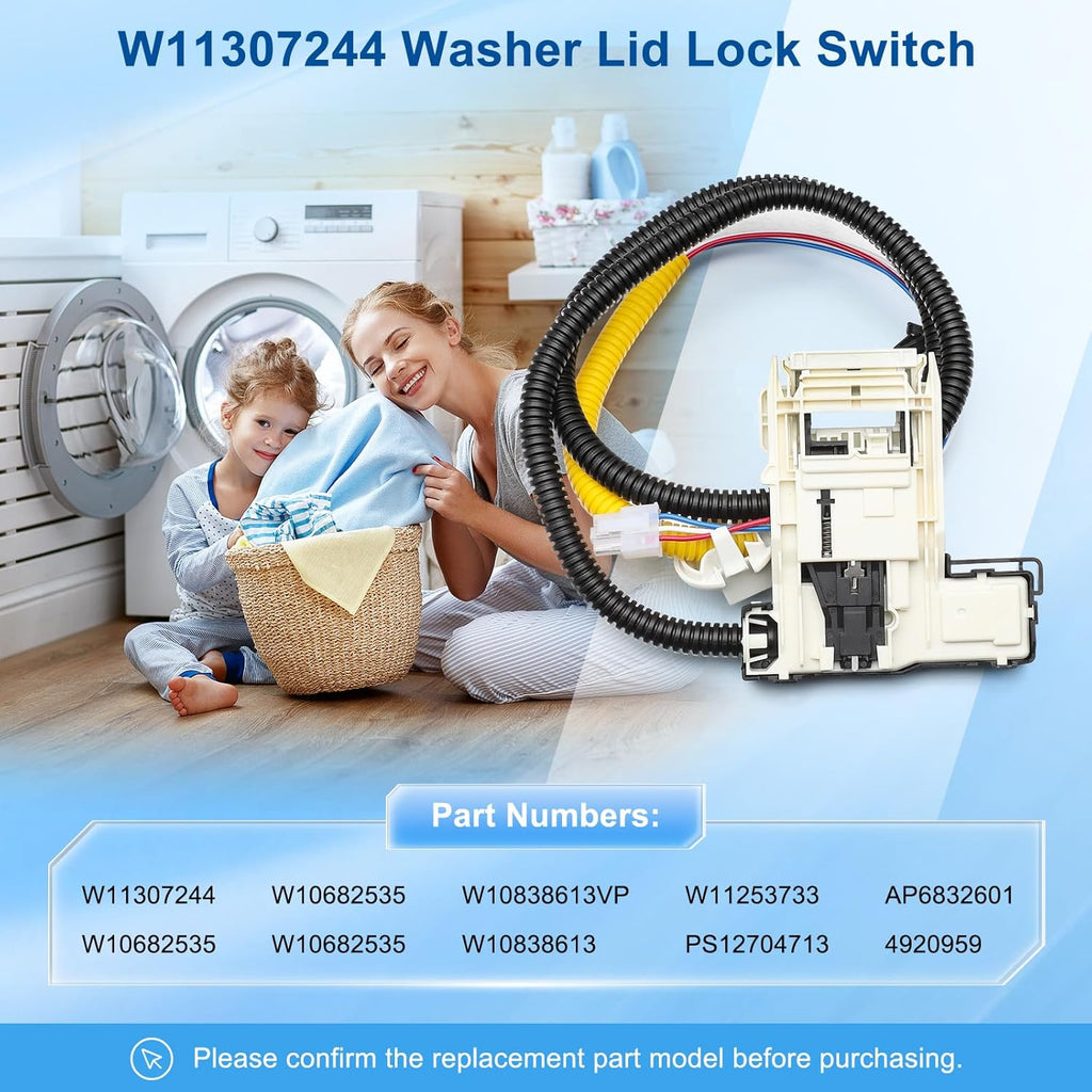 W11307244 Washer Lid Lock Assembly, (3-Wire) Washer Door Lock Replaces W10838613, W10838613VP, W11253733, PS12704713 Washing Machine Door Latch Assembly