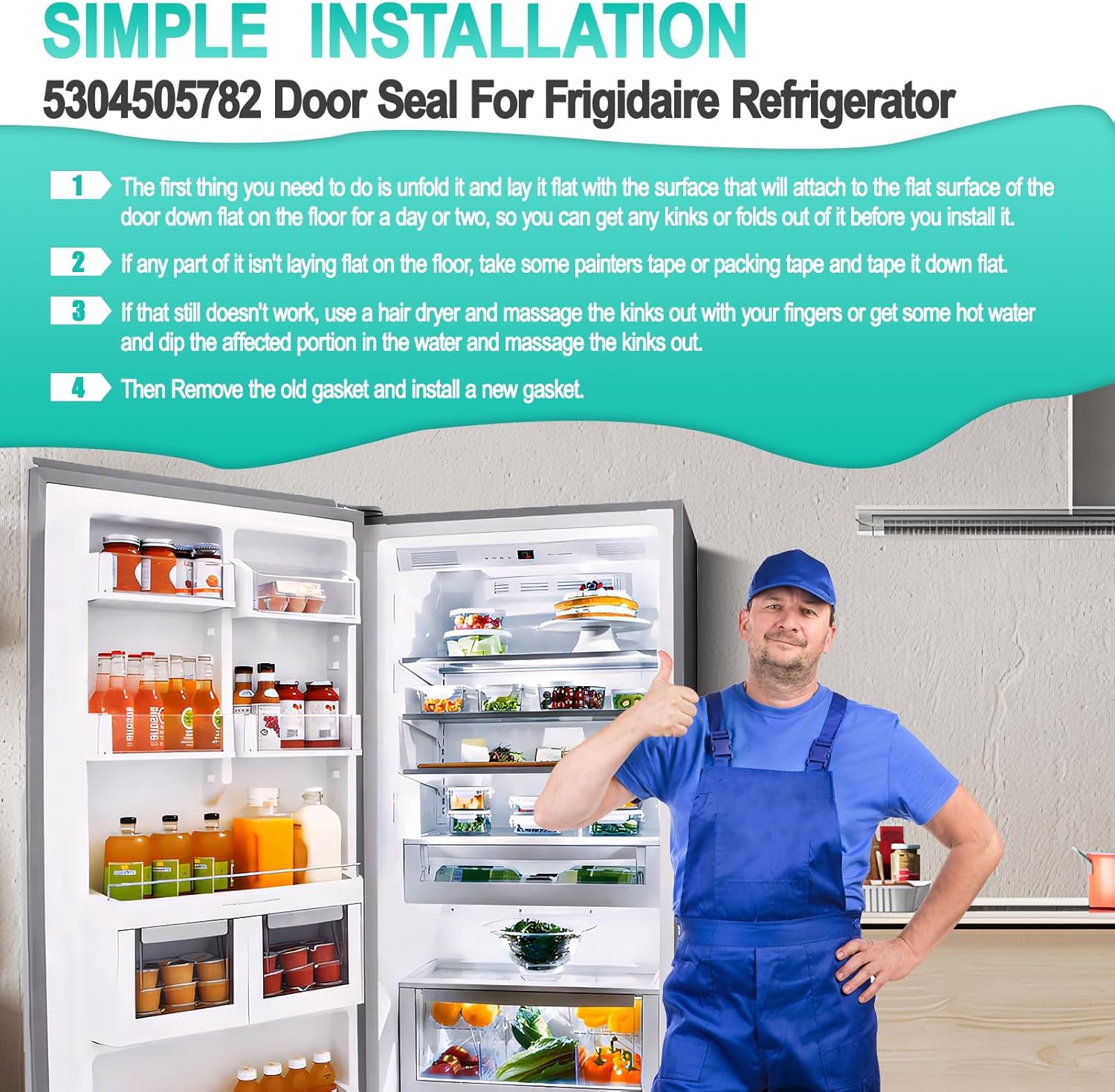 Upgraded 5304505782 Freezer Door Gasket Replacement Compatible with Elec-trolux Fri-gidaire Refrigerator Door Gasket Seal, 65.15" x 31.3" Freezer Door Seal Replace 216522370, 4452576, AP6030127